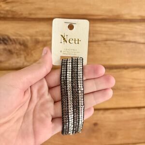 Marlyn Schiff Metal Beaded Woven Cuff Bracelet Silver Bronze Toned Two Toned NEW